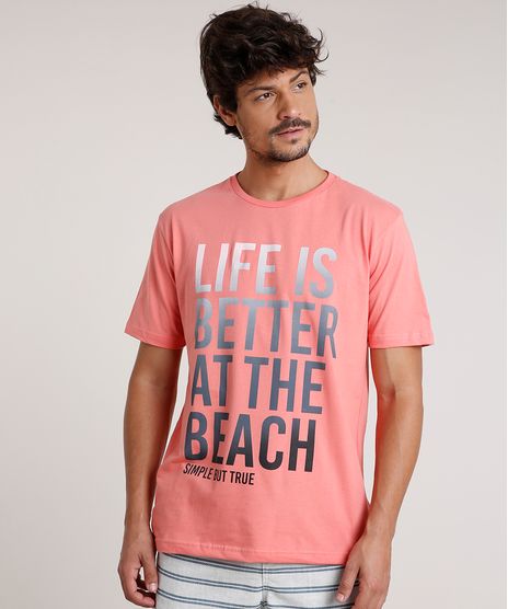 Camiseta-Masculina--Life-is-Better-at-the-Beach--Manga-Curta-Gola-Careca-Coral-9786716-Coral_1