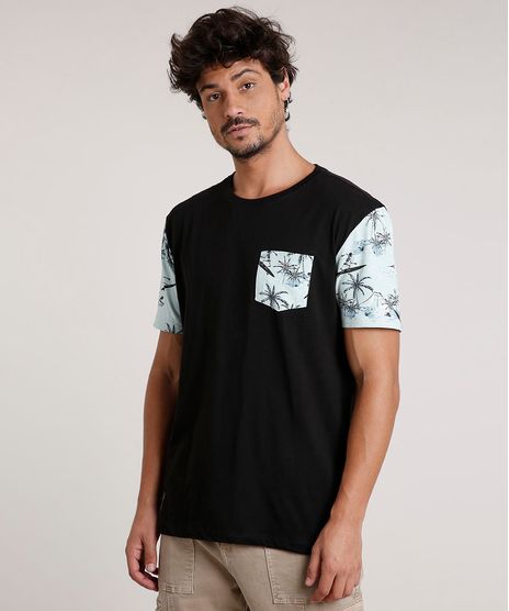 Camiseta-Masculina-com-Bolso-Estampado-de-Caveiras-Surfistas-Manga-Curta-Gola-Careca-Preta-9738300-Preto_1