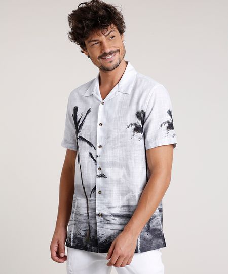 Camisa-Masculina-Tradicional-Estampada-de-Coqueiros-Manga-Curta-Off-White-9729733-Off_White_1