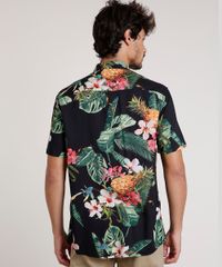 Camisa-Masculina-Tradicional-Estampada-de-Abacaxi-Manga-Curta-Preta-9729726-Preto_2