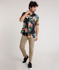 Camisa-Masculina-Tradicional-Estampada-de-Abacaxi-Manga-Curta-Preta-9729726-Preto_3