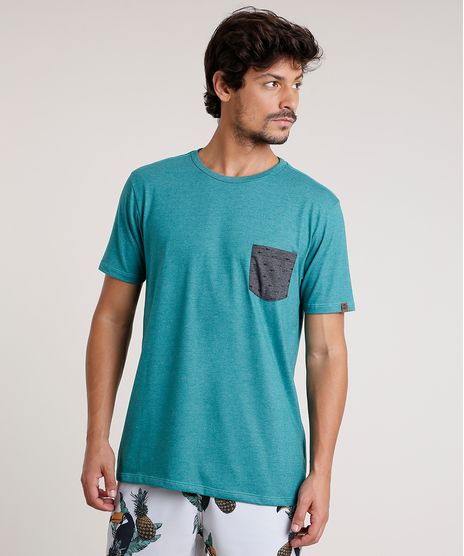 Camiseta-Masculina-com-Bolso-Estampado-de-Peixes-Manga-Curta-Gola-Careca-Verde-9737044-Verde_1