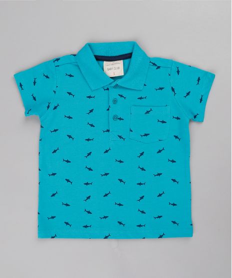 Polo-Infantil-em-Piquet-Estampado-de-Tubaroes-com-Bolso-Manga-Curta--Verde-Agua-9671652-Verde_Agua_1