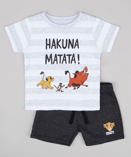 Conjunto-Infantil-O-Rei-Leao-de-Camiseta-Listrada-Branca-Manga-Curta---Bermuda-em-Moletom-Cinza-Mescla-Escuro-9704707-Cinza_Mescla_Escuro_1