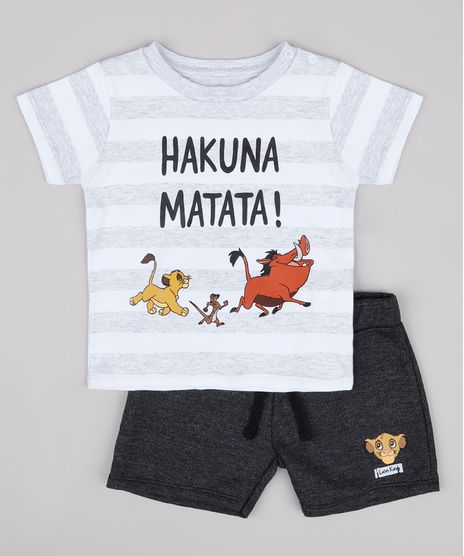 Conjunto-Infantil-O-Rei-Leao-de-Camiseta-Listrada-Branca-Manga-Curta---Bermuda-em-Moletom-Cinza-Mescla-Escuro-9704707-Cinza_Mescla_Escuro_1