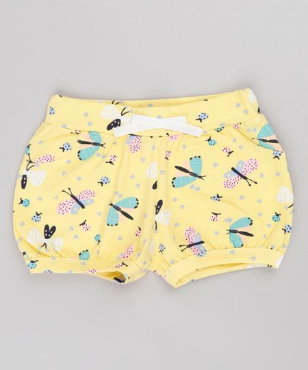 Short-Infantil-Balone-Estampado-de-Borboletas-com-Laco-Amarelo-9742264-Amarelo_1