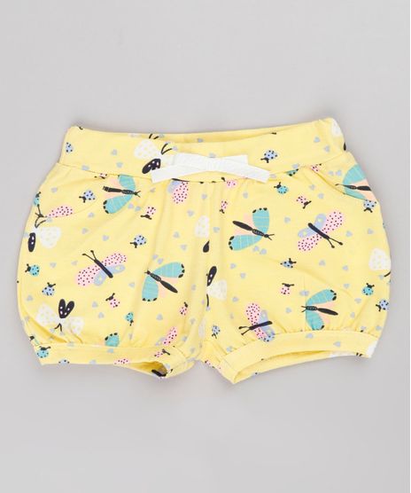 Short-Infantil-Balone-Estampado-de-Borboletas-com-Laco-Amarelo-9742264-Amarelo_1