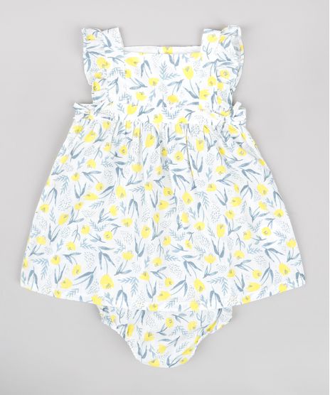 Vestido-Infantil-Estampado-Floral-com-Babado-Sem-Manga---Calcinha-Branco-9682001-Branco_1