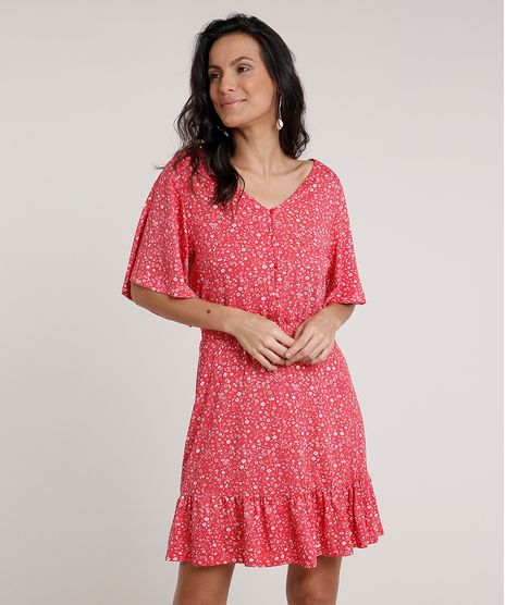 Vestido-Feminino-Curto-Estampado-Floral-com-Babado-Manga-Curta-Vermelho-9842048-Vermelho_1