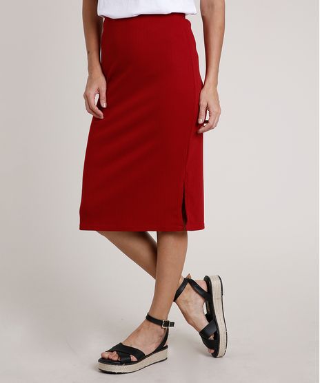 Saia-Feminina-Midi-Canelada-com-Fenda-Vermelha-9840589-Vermelho_1