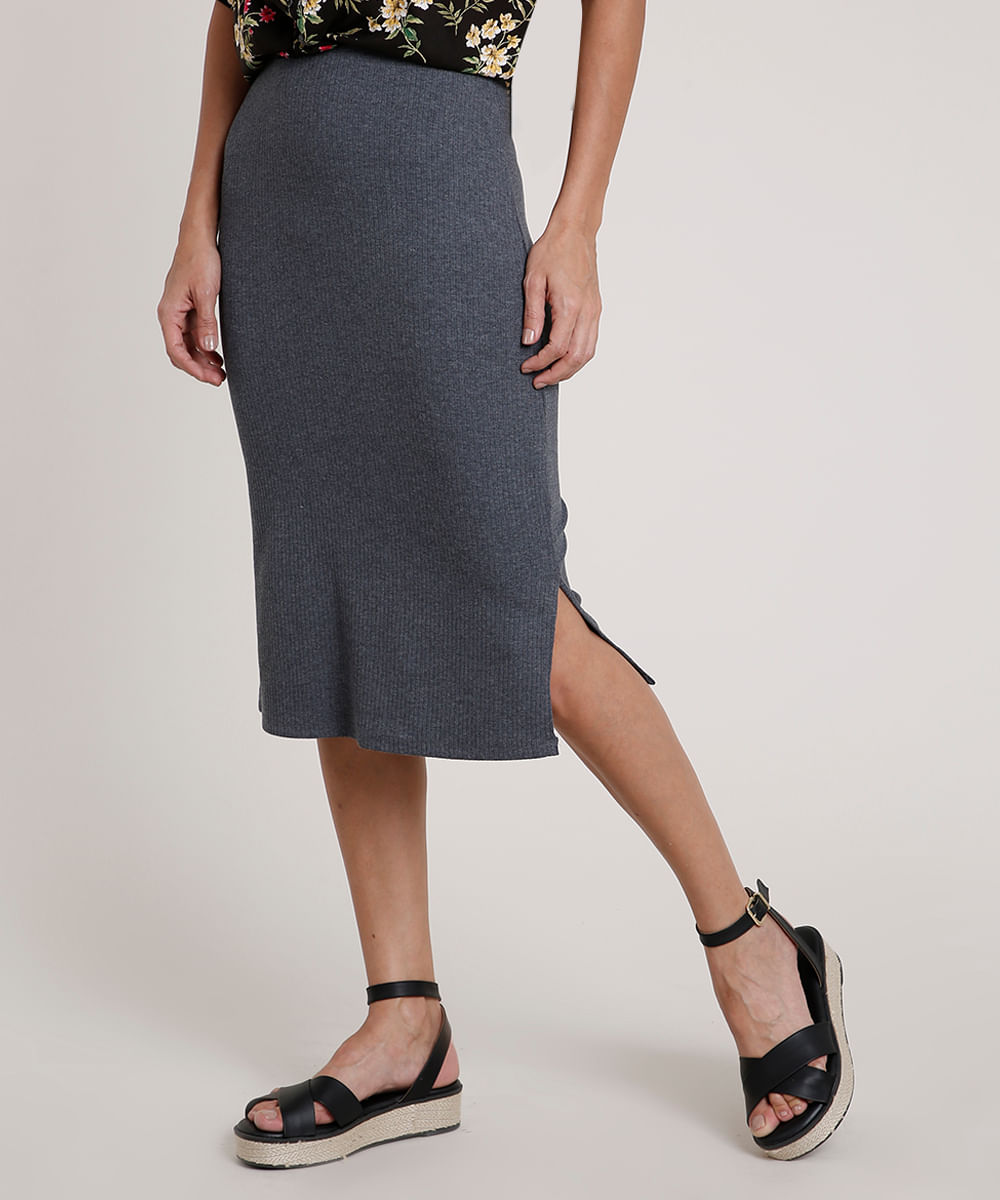 saia midi canelada cinza