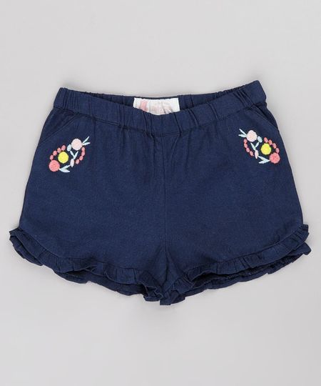 Short-Infantil-com-Linho-Bordado-Floral-e-Babado--Azul-Marinho-9688980-Azul_Marinho_1