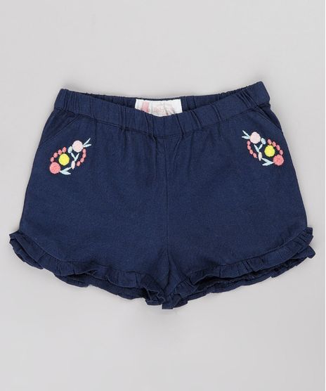 Short-Infantil-com-Linho-Bordado-Floral-e-Babado--Azul-Marinho-9688980-Azul_Marinho_1