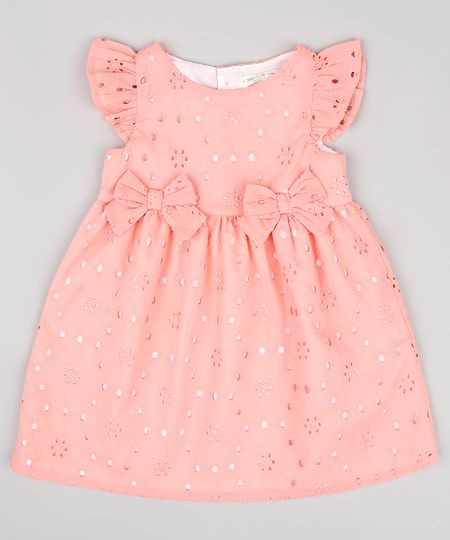 Vestido-Infantil-em-Laise-com-Babado-e-Laco-Sem-Manga-Coral-9676162-Coral_1