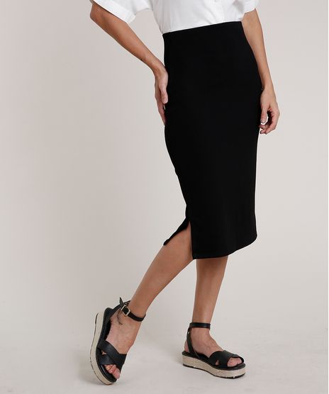 Saia-Feminina-Midi-Canelada-com-Fenda-Preta-9840589-Preto_1