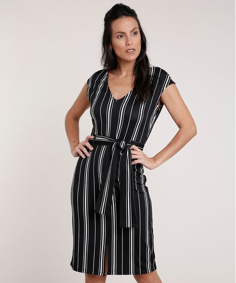 Vestido-Feminino-Curto-Listrado-com-Faixa-para-Amarrar-Sem-Manga-Preto-9633497-Preto_1