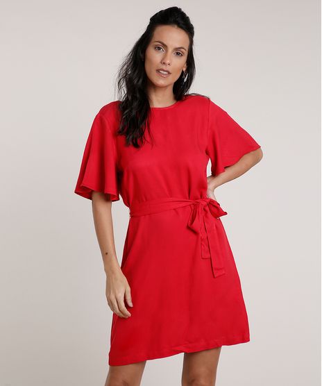 Vestido-Feminino-Curto-com-Faixa-para-Amarracao-Manga-Curta-Vermelho-9703472-Vermelho_1