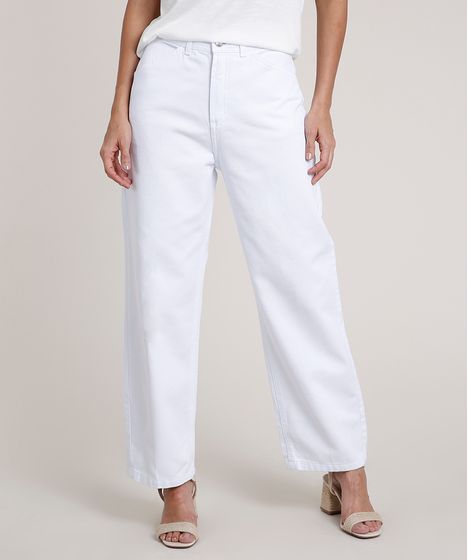 calça branca pantalona cintura alta
