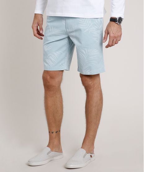 Bermuda-de-Sarja-Masculina-Reta-Alfaiatada-Estampada-de-Folhagem-Azul-Claro-9656989-Azul_Claro_1