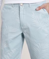 Bermuda-de-Sarja-Masculina-Reta-Alfaiatada-Estampada-de-Folhagem-Azul-Claro-9656989-Azul_Claro_2