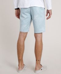 Bermuda-de-Sarja-Masculina-Reta-Alfaiatada-Estampada-de-Folhagem-Azul-Claro-9656989-Azul_Claro_4