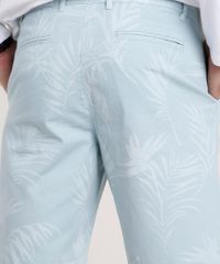 Bermuda-de-Sarja-Masculina-Reta-Alfaiatada-Estampada-de-Folhagem-Azul-Claro-9656989-Azul_Claro_5