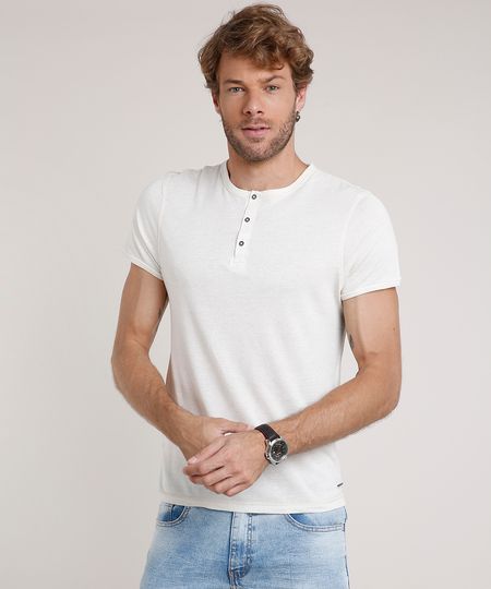 Camiseta-Masculina-Slim-Fit-com-Linho-Manga-Curta-Gola-Portuguesa-Bege-Claro-9806200-Bege_Claro_1