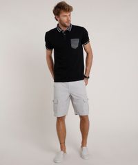 Polo-Masculina-Comfort-Fit-em-Piquet-com-Bolso-Estampado-Manga-Curta-Preta-9726238-Preto_3