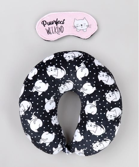 Kit-de-Apoio-de-Pescoco-Estampado-de-Gato---Tapa-Olho-Preto-9751204-Preto_1