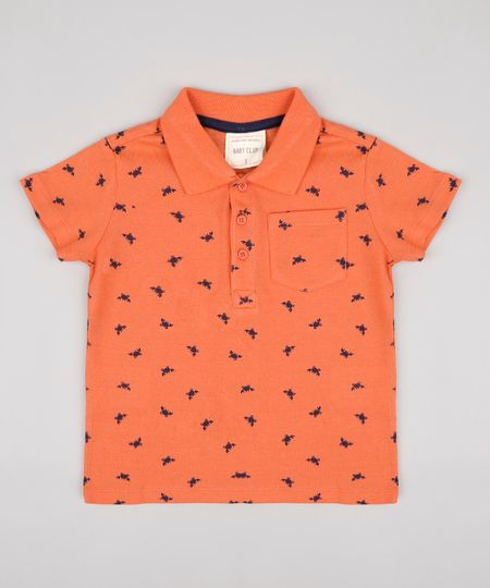 Polo-Infantil-em-Piquet-Estampado-de-Caranguejo-com-Bolso-Manga-Curta--Coral-9671650-Coral_1