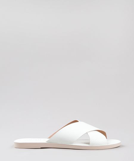 Rasteira-Feminina-Oneself-Texturizada-com-Tiras-Cruzadas-Branca-9728907-Branco_1