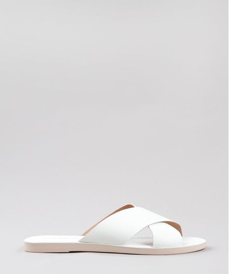 Rasteira-Feminina-Oneself-Texturizada-com-Tiras-Cruzadas-Branca-9728907-Branco_1