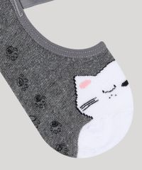 Meia-Sapatilha-Feminina-Estampada-de-Gato-Cinza-Escuro-9805181-Cinza_Escuro_2