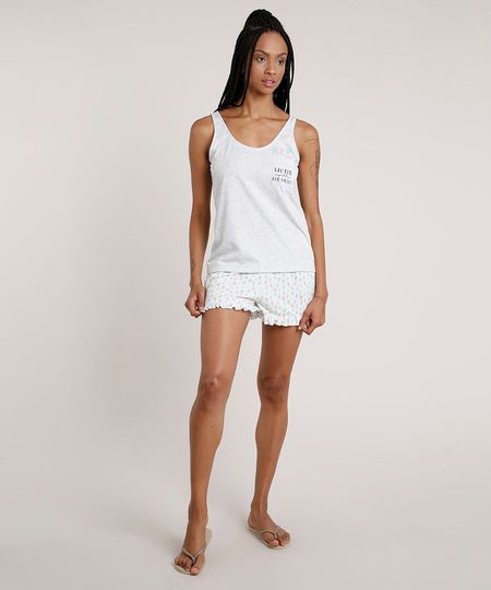Pijama-Regata-Feminino-com-Bolsos--Cactos---Cinza-Mescla-9700502-Cinza_Mescla_1