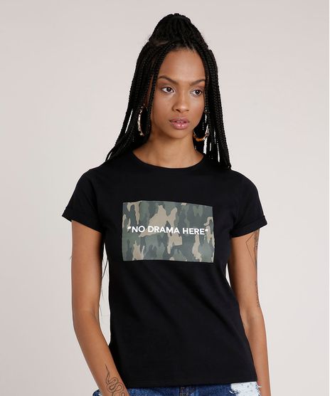 Blusa-Feminina--No-Drama-Here--Camuflada-Manga-Curta-Decote-Redondo-Preta-9778065-Preto_1