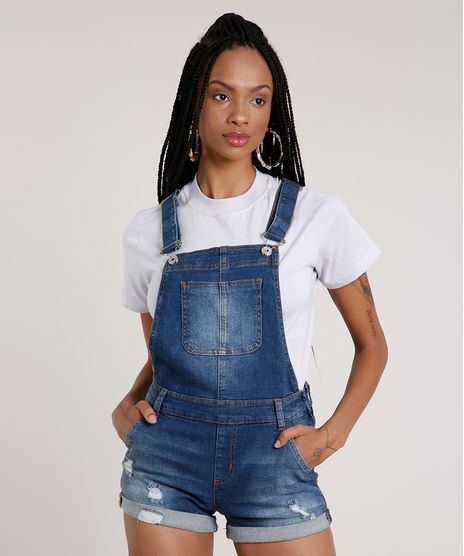 Jardineira-Jeans-Feminina-Reta-com-Rasgos-e-Bolsos-Azul-Escuro-9750166-Azul_Escuro_1