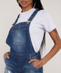 Jardineira-Jeans-Feminina-Reta-com-Rasgos-e-Bolsos-Azul-Escuro-9750166-Azul_Escuro_4