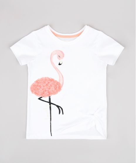 Blusa-Infantil-com-Estampa-de-Flamingo-com-Textura-Manga-Curta-Off-White-9748625-Off_White_1