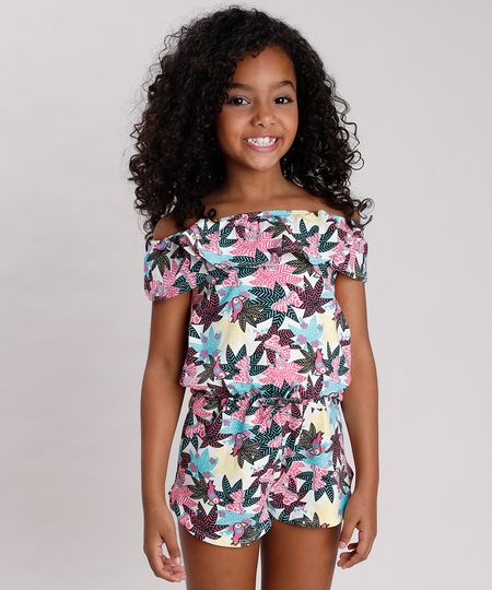 Macaquinho-Infantil-Ciganinha-Barbie-Estampado-de-Folhagem-Manga-Curta-Off-White-9805835-Off_White_1