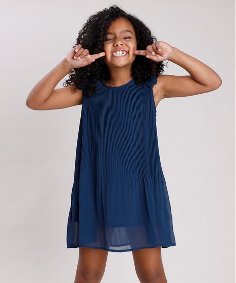 Vestido-Infantil-Plissado-com-Flores-Sem-Manga-Azul-Marinho-9678263-Azul_Marinho_1