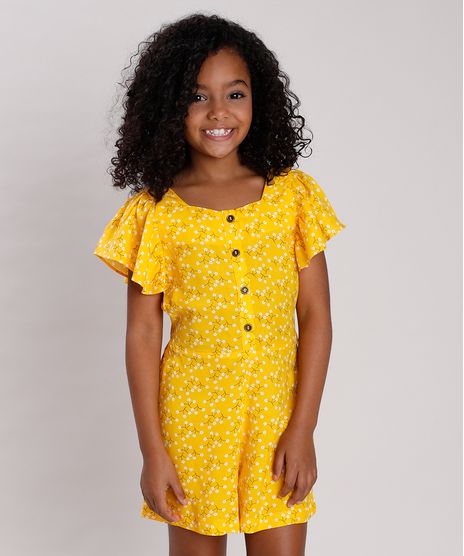 Macaquinho-Infantil-Estampado-Floral-com-Botoes-Manga-Curta-Amarelo-9673827-Amarelo_1