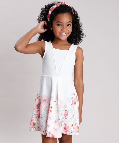 Vestido-Infantil-Texturizado-com-Estampa-Floral-Sem-Manga-Branco-9787566-Branco_1