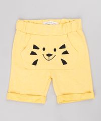 Bermuda-Infantil-em-Moletom-com-Estampa-de-Bichinho-e-Bolso-Mostarda-9678146-Mostarda_1