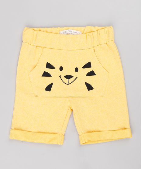 Bermuda-Infantil-em-Moletom-com-Estampa-de-Bichinho-e-Bolso-Mostarda-9678146-Mostarda_1