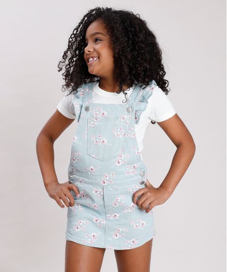 Jardineira-Short-Saia-de-Sarja-Infantil-Estampada-Floral-com-Babado-Verde-Claro-9751173-Verde_Claro_1