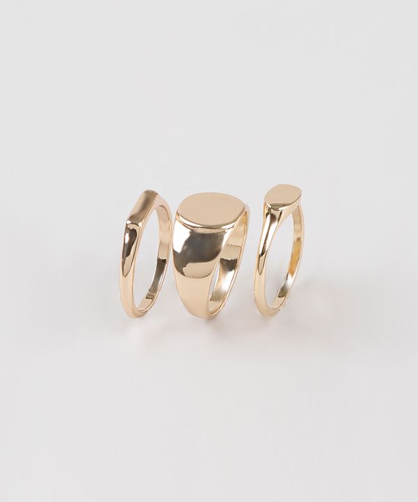 Kit de 3 Anéis Femininos Dourado G