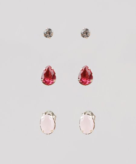 Kit-de-3-Brincos-Femininos-Folheados-com-Pedra-Zirconia-Rosa-9775309-Rosa_1
