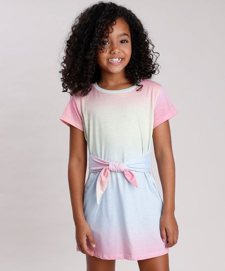 Vestido-Infantil-Estampado-Degrade-com-Faixa-para-Amarrar-Manga-Curta-Rosa-9682150-Rosa_1