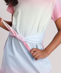 Vestido-Infantil-Estampado-Degrade-com-Faixa-para-Amarrar-Manga-Curta-Rosa-9682150-Rosa_4