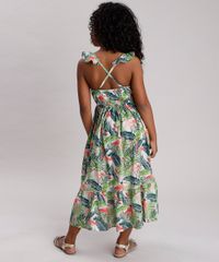 Vestido-Infantil-Longo-Estampado-de-Folhagens-com-Flamingos-e-Babado-Verde-9752690-Verde_2